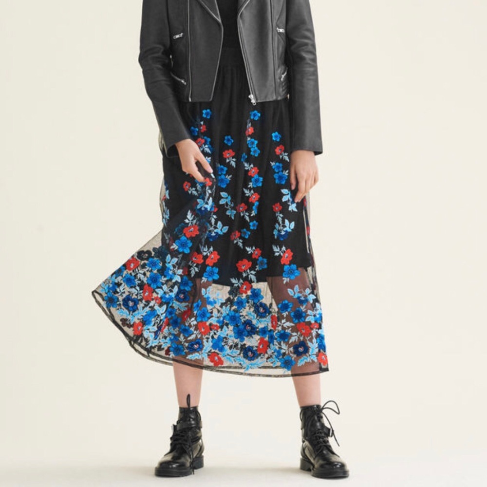 SOLD 💄Maje LONG SKIRT WITH FLORAL EMBROIDERY